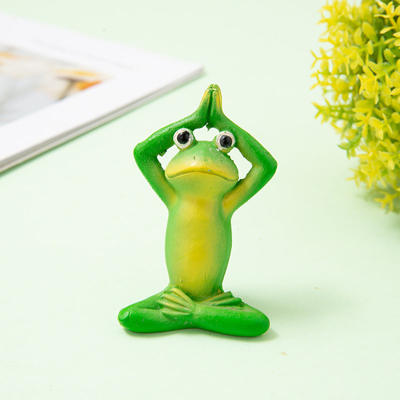 Outdoor Garden Landscape Yoga Frog Figurine, Handmade Cute Animal Decor Ornament