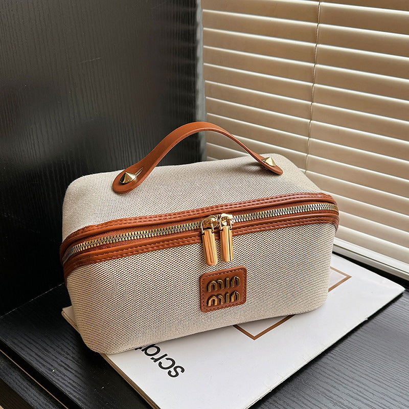 New Vintage-Style Flat-Fold Makeup Bag Large-Capacity Handheld Portable Cosmetics Organizer