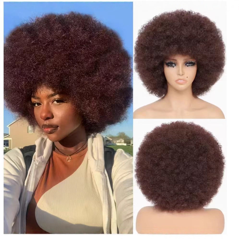 A229  Hot Brazilian Short Curly Wig, Fluffy Elastic Net Synthetic Wig for Women