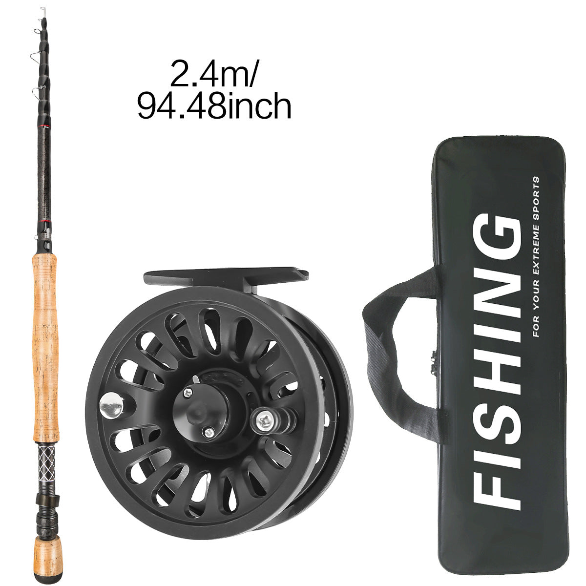 A260  Carbon Fiber Fly Fishing Gear 2.4/2.7m Long Casting Fly Rod, Reel Line Lures Hooks Complete Kit