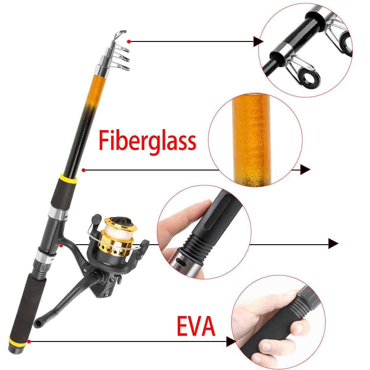 A162  Telescopic Fishing Rod Full Set, Reel Lures Accessories Complete Starter Kit