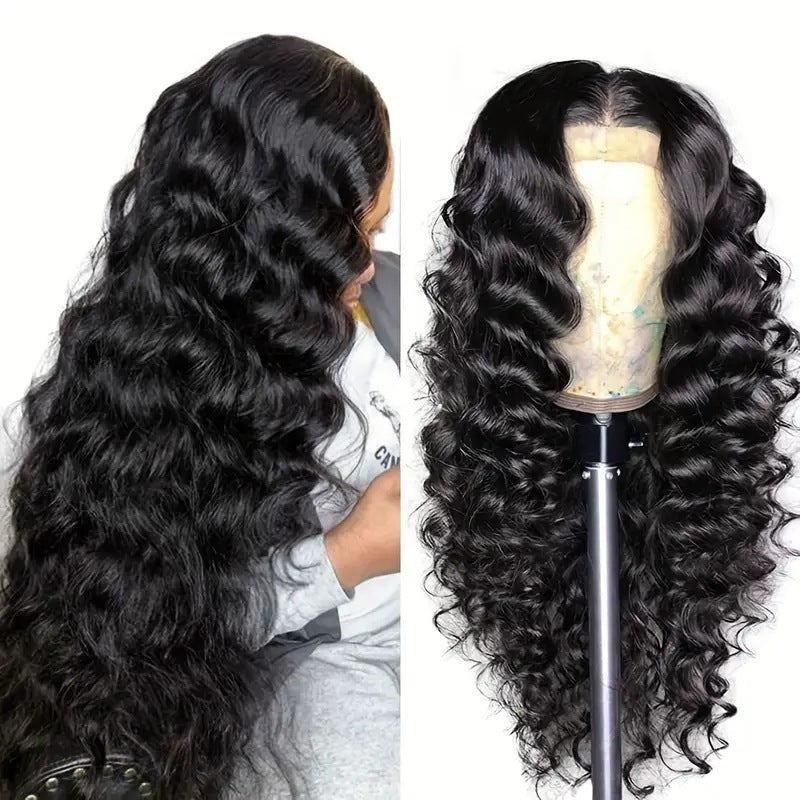 Lace Front Long Water Wave Wig, Natural Black & Brown Highlight Loose Curly Wig for Black Women