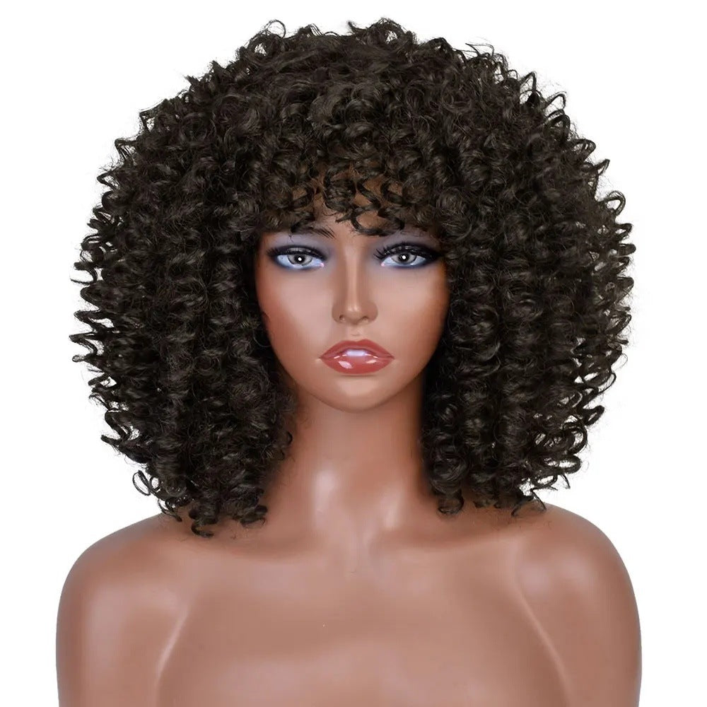 A277  Short Curly Afro Wig with Bangs Multi-Color, Brazilian Style Small Wig, Natural Fluffy Full Wig