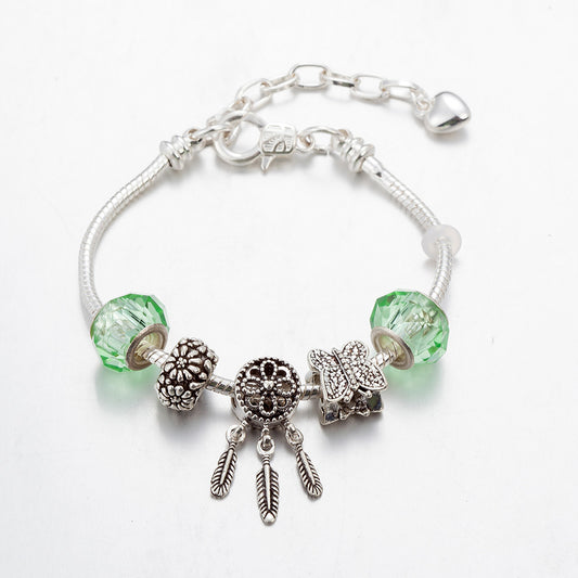 Fashion Light Green Crystal Glass Bead Bracelet with Dreamcatcher Pendant