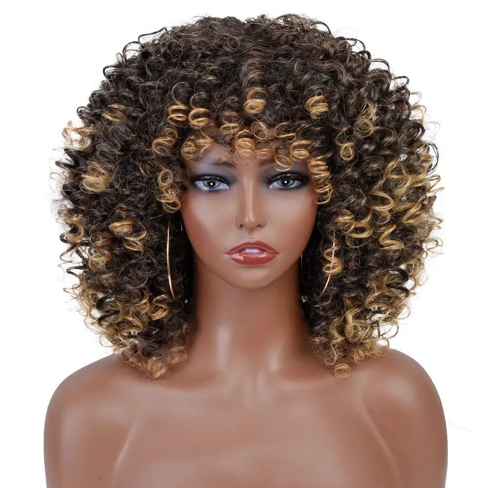 A277  Short Curly Afro Wig with Bangs Multi-Color, Brazilian Style Small Wig, Natural Fluffy Full Wig