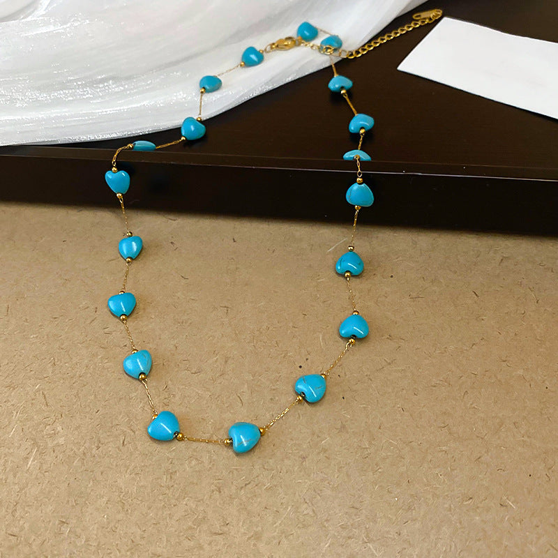 A302  Boho Shell Bead Turquoise Beaded Necklace, Light Luxury Minimalist Luxury Clavicle Necklace for Women