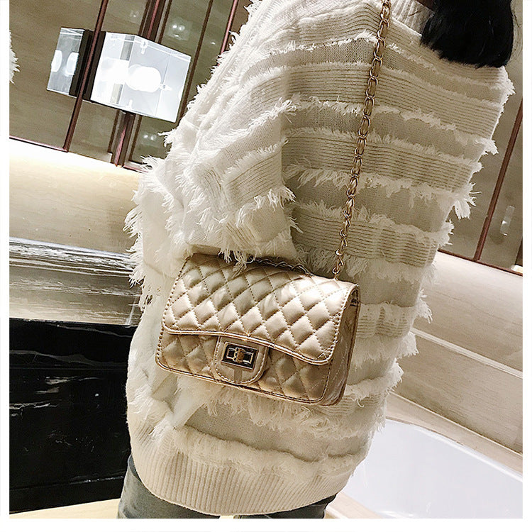 A321  Ins Style Quilted Crossbody Bag, Women's Shoulder Bag with Chain & Lock
