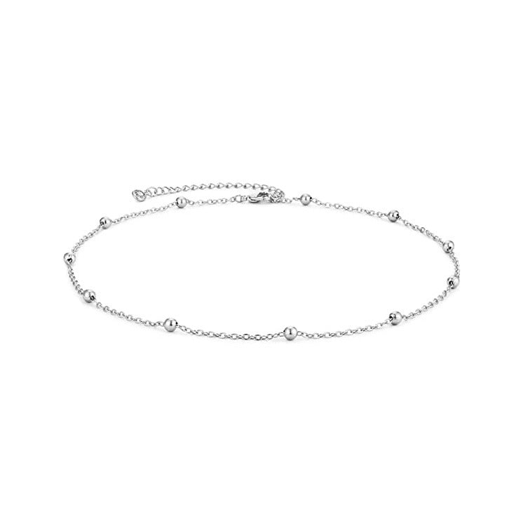 Minimalist Silver Ball Bead Necklace Dainty Lucky Bead Clavicle Chain Elegant Short Choker Necklaces for Women Girls Fashion Simple Round Bead Jewelry