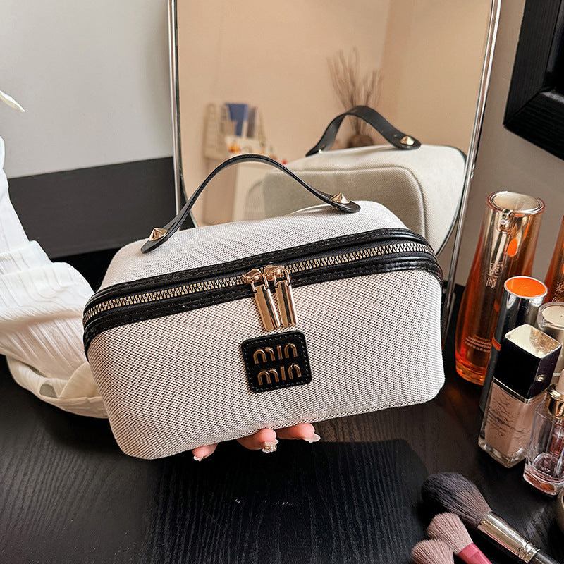 New Vintage-Style Flat-Fold Makeup Bag Large-Capacity Handheld Portable Cosmetics Organizer