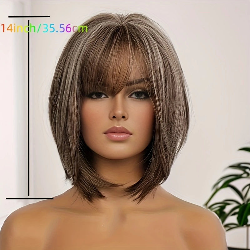 A279  Fashion Women Short Straight Bob Wig, Air Bangs Ear-Hang Color, Rose Net Clavicle Wig