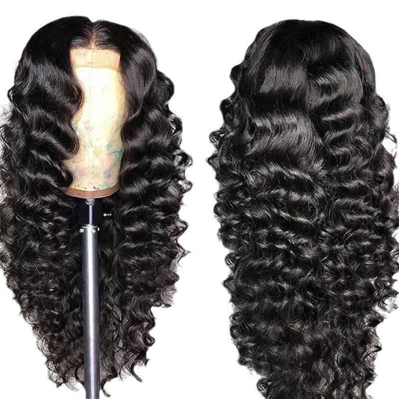 Lace Front Long Water Wave Wig, Natural Black & Brown Highlight Loose Curly Wig for Black Women
