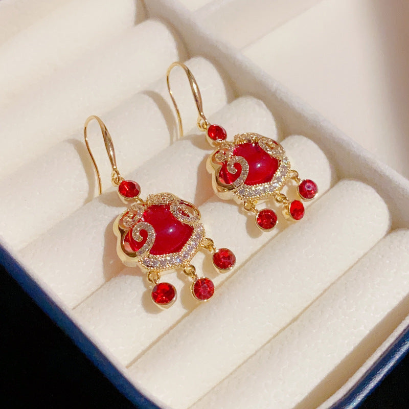 Red Safety Lock Tassel Earrings, Elegant Senior Sense Versatile Earrings for Women