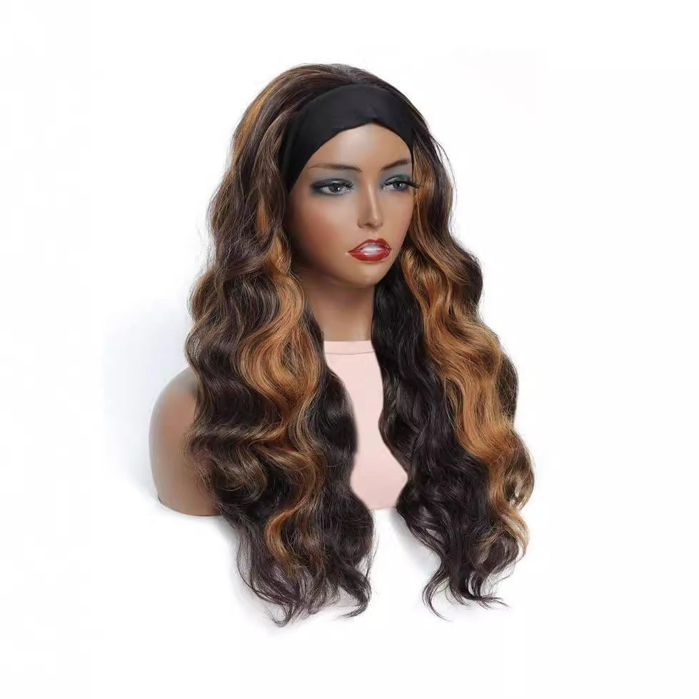 Headband Body Wave Synthetic Wig, Ombre Highlight Long Loose Curly Wig for Black Women Daily Styling