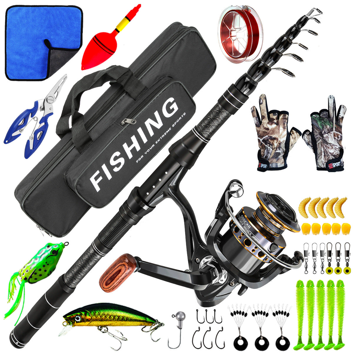 F353  Complete Fishing Tackle Set Carbon Fiber Spinning Rod Reel Combo with Full Accessories for Sea Fishing