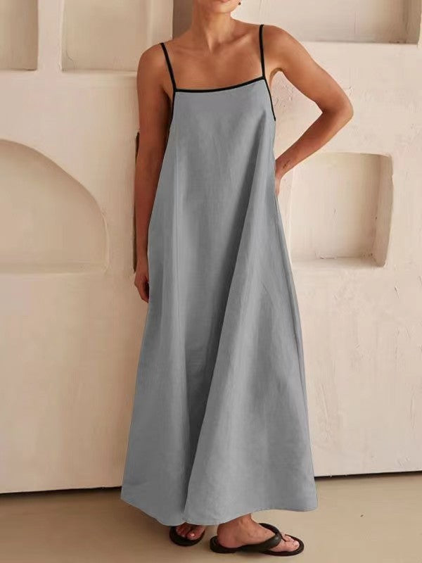 Women's 2026 Summer Linen Maxi Dress - Thin Strap Open Back Casual Slip Dress for Beach Party