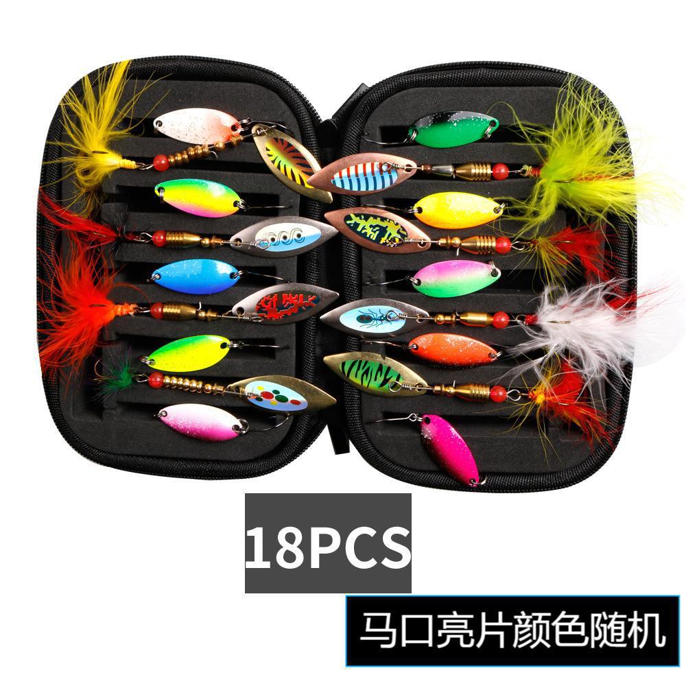 A283  Rotating Composite Spinner Lure Kit 16pcs with Treble Hooks, Including Fishing Bag & Lure Bag