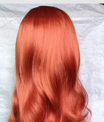 A226  Ombre Colored Middle Part Long Curly Wig, Lace Front Body Wave Synthetic Wig for Women