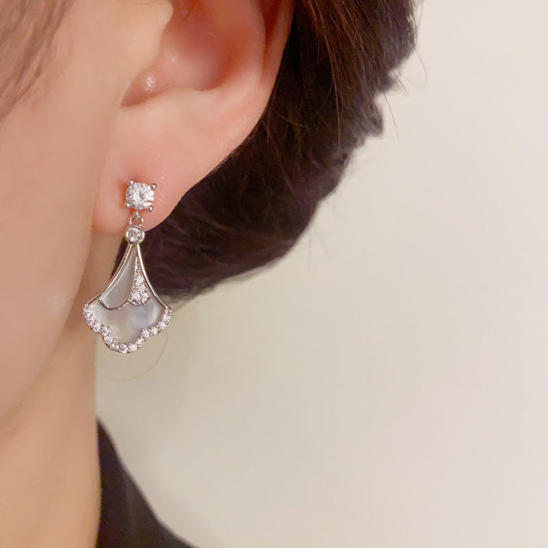 A155  Fashion Luxury Micro Inlaid Shell Skirt Set Earrings & Necklace, Unique Versatile Design Jewelry Set