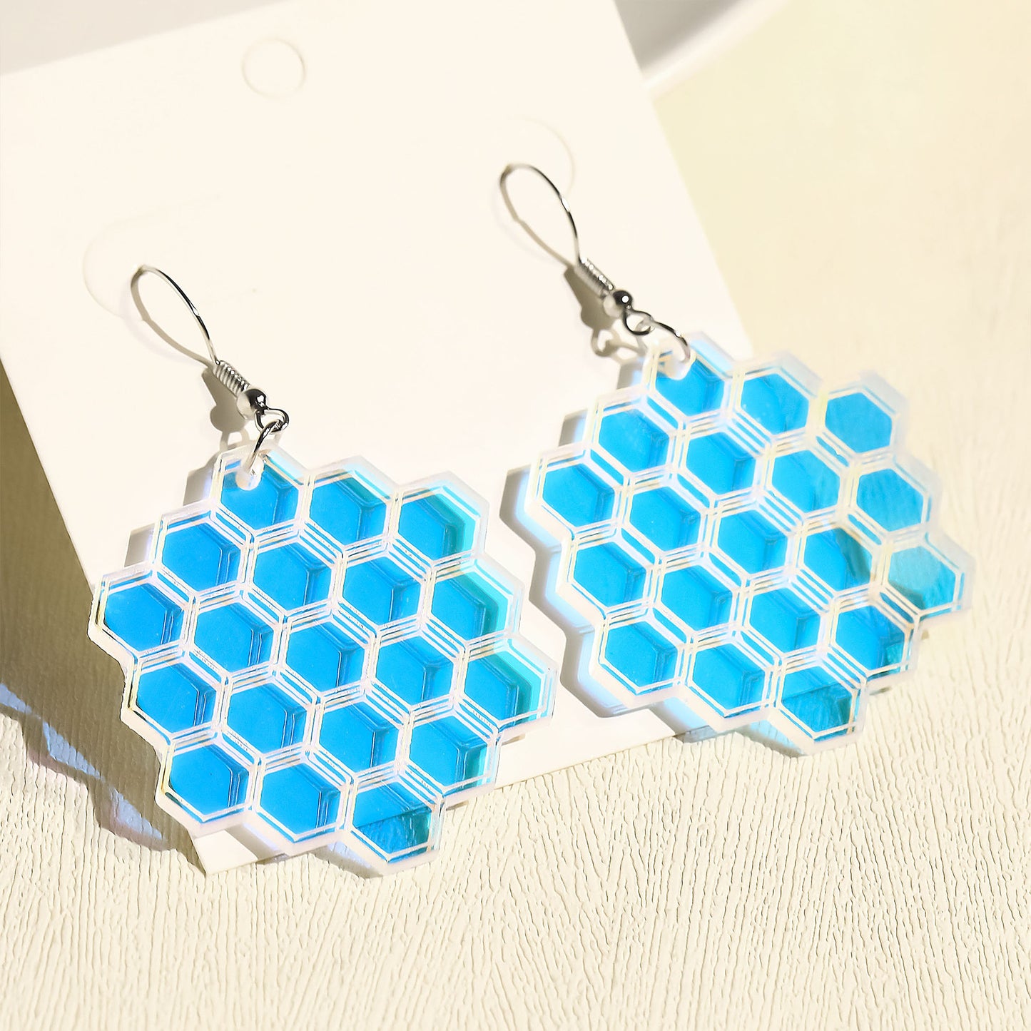 New Honeycomb Geometric Acrylic Earrings, Holographic Eco-Friendly Earrings for Women