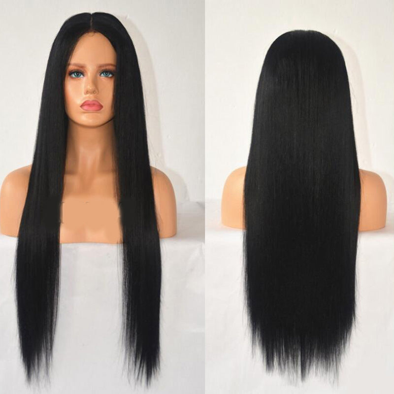 Heat Resistant Synthetic Wig Long Silky Straight Black Synthetic Lace Front Wigs