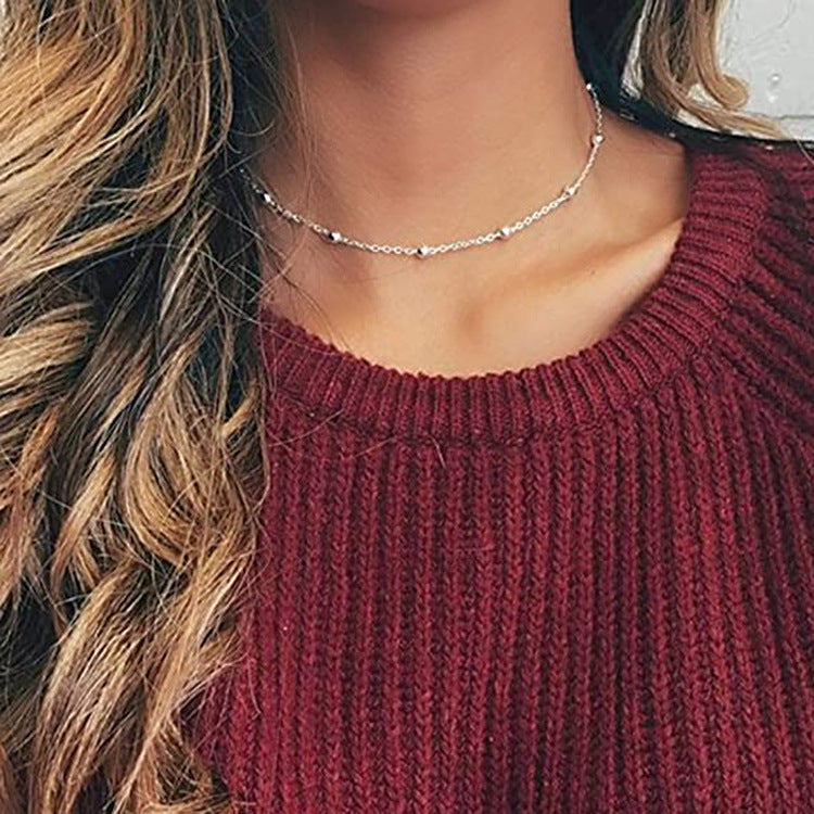 Minimalist Silver Ball Bead Necklace Dainty Lucky Bead Clavicle Chain Elegant Short Choker Necklaces for Women Girls Fashion Simple Round Bead Jewelry