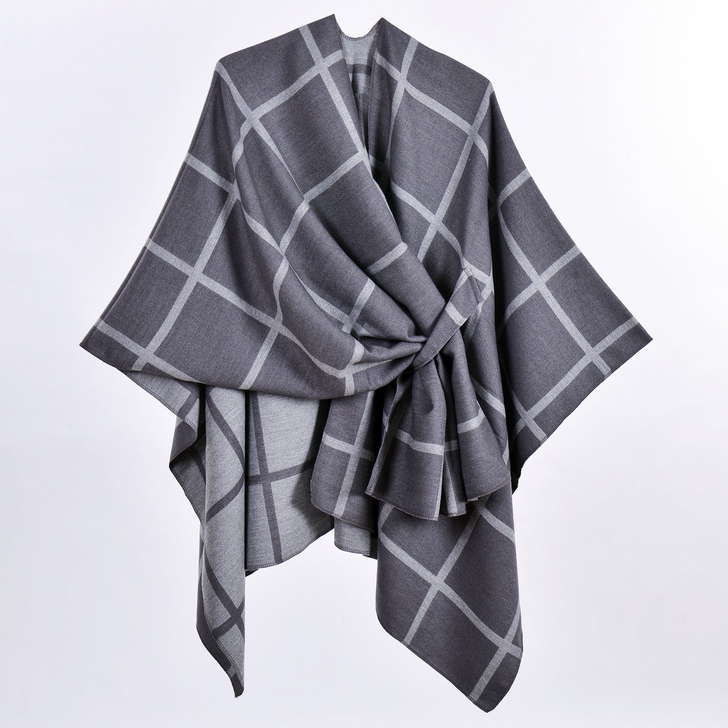 Classic Plaid Wrap-Around Scarf for Fall and Winter Tie-Front Cardigan Outerwear Office Blanket for Warmth