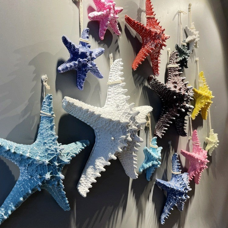 A209  Mediterranean Charm Starfish Wall Hanging, Creative Fishing Net Home Entrance Wall Decor Pendant