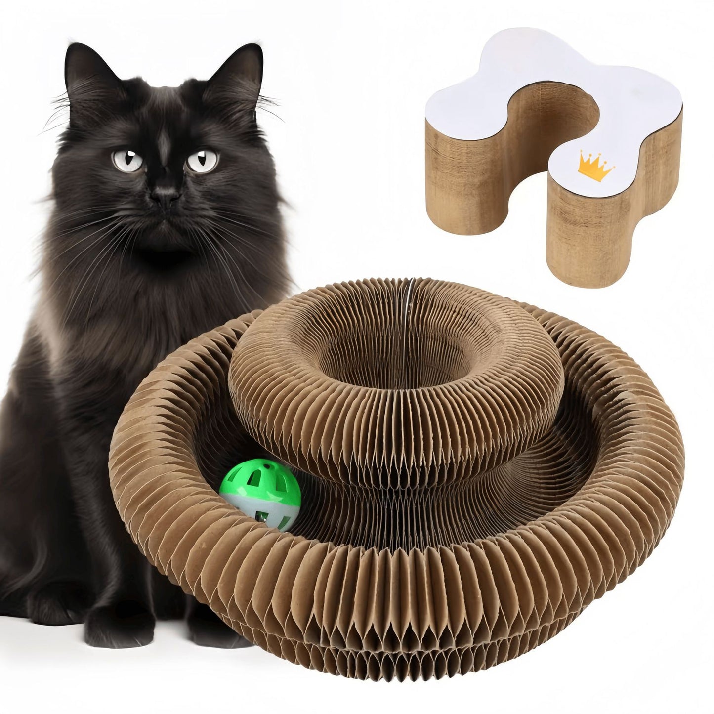 A366  Accordion-Style Cat Scratcher Bed: Durable, Lint-Free, Self-Entertaining Cat Toy—Corrugated Cardboard Scratching Board, a Must-Have for Cats