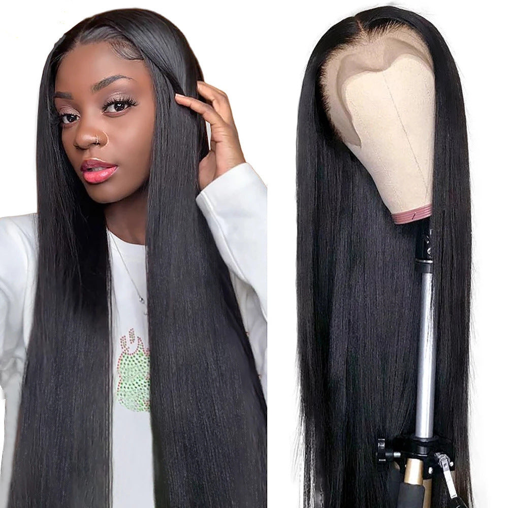 A211  Small Lace Middle Part Black Wig, Women's Long Straight Heat Resistant Fiber Daily Wear Wig