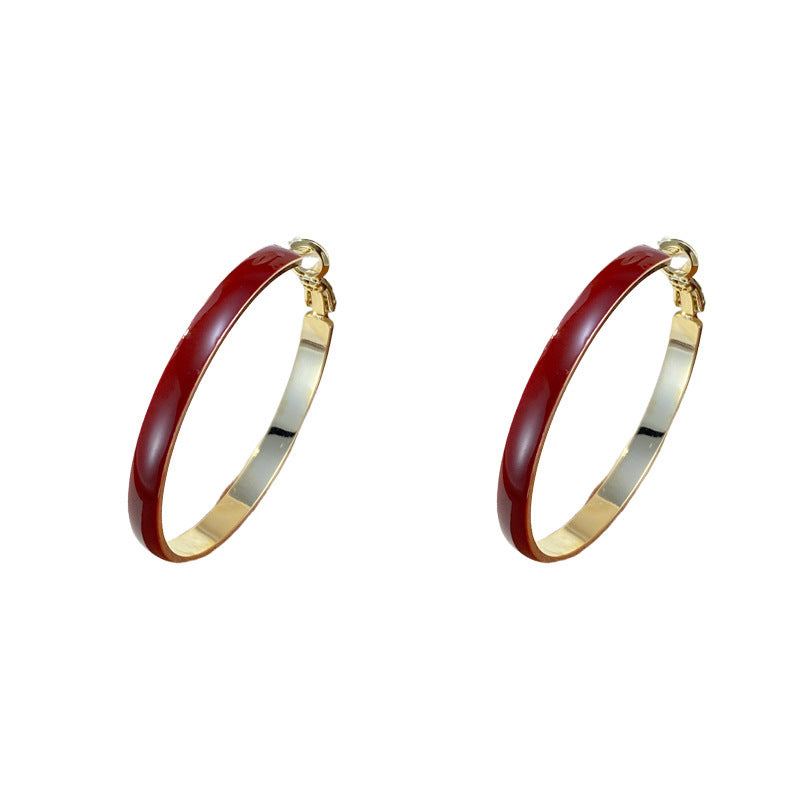 A146  French Vintage Exaggerated Wide Metal Hoop Earrings, Light Luxury Minimalist High-Grade Earrings