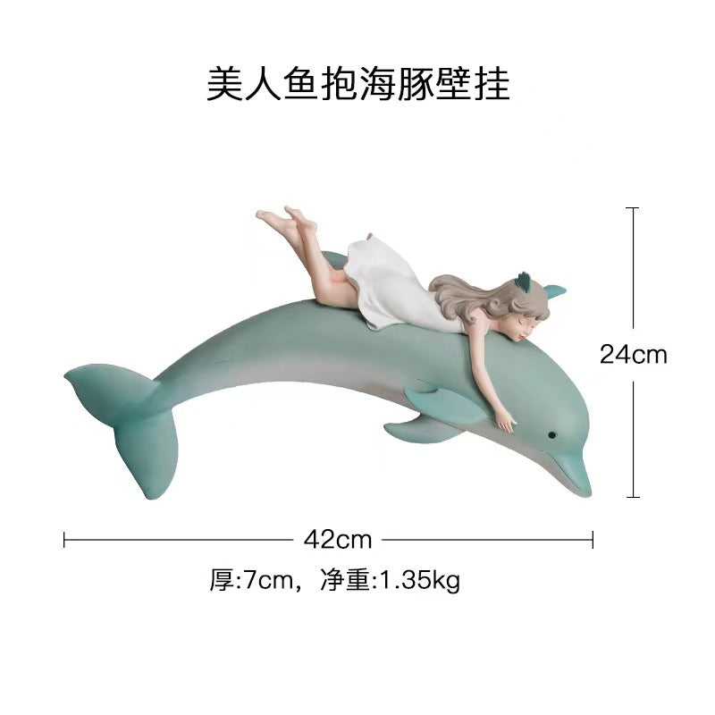 A200  Healing Style Mermaid Princess Decor Hanging, Dolphin Girl Kids Bedroom Wall Art Ornament