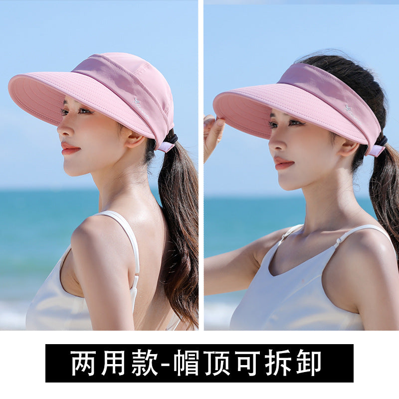 Women Detachable 2 in 1 Sun Visor Hat, Large Brim UV Protection Sport Empty Top Baseball Cap for Cycling