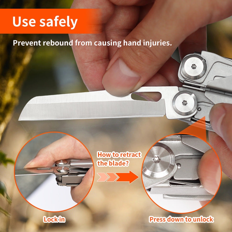 Multitool,  Stainless Steel Multi Tool Pliers with Self-Locking, Pocket Knife, Nylon Sheath, Professional (EDC) Multi-Tool for Survival, Camping and Hunting, Hiking, Gifts for Men