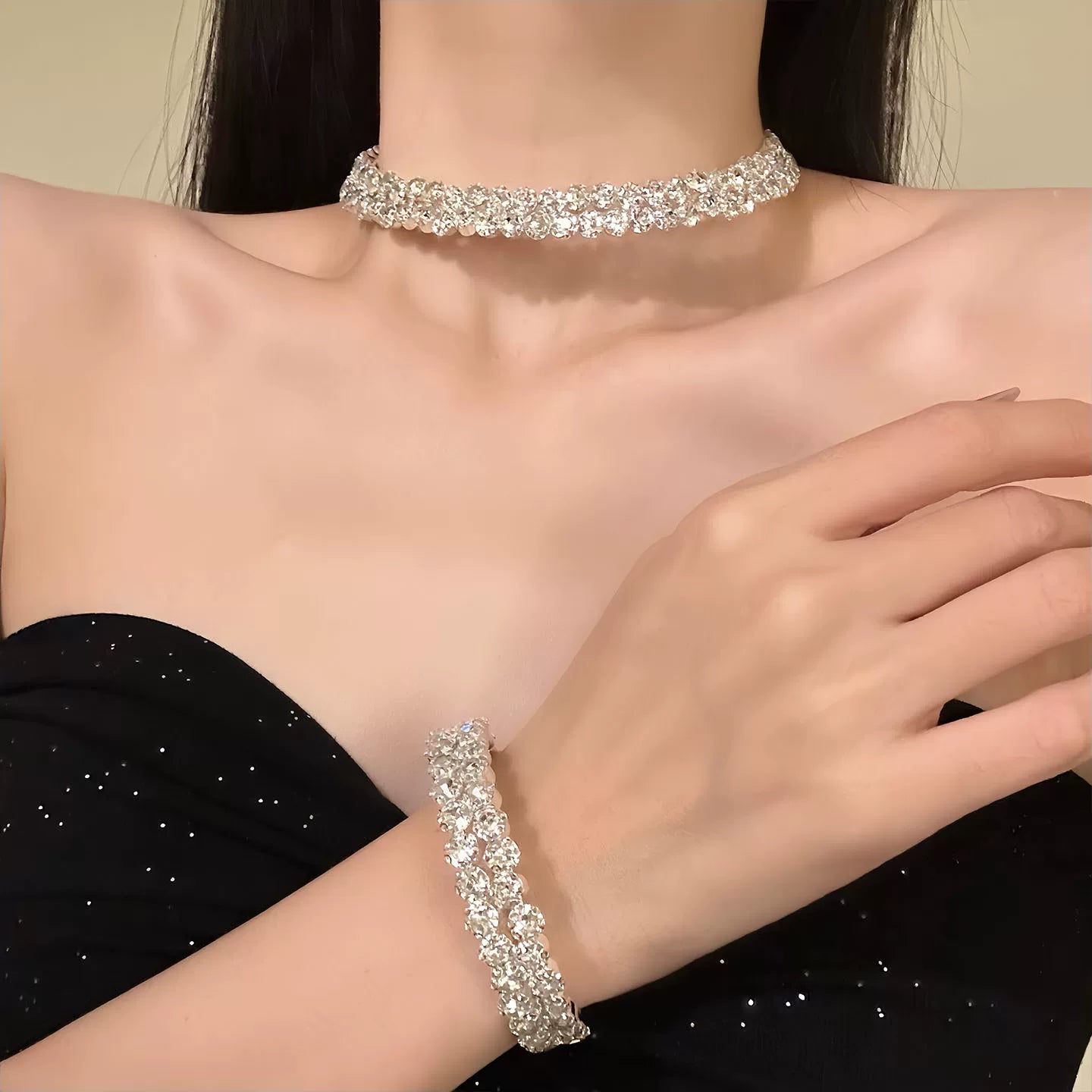 A288  【Exquisite Socialite】 Luxury Zirconia Collar Evening Gown Set with Necklace