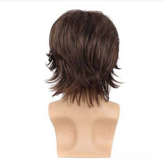 A217  Men's Short Curly Wig with Side Bangs, Multi-Color Rose Net Wig