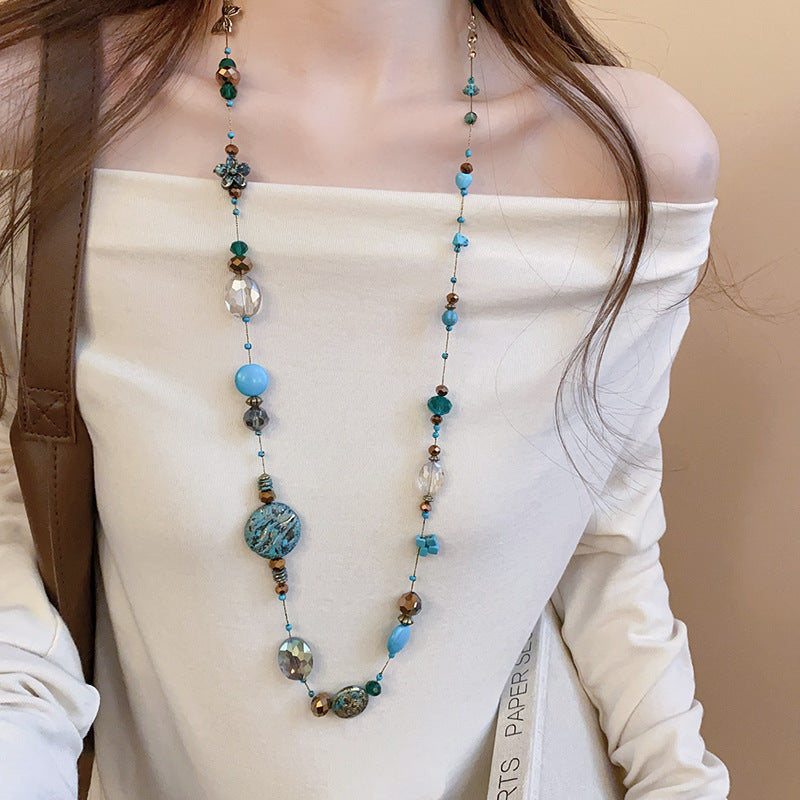 A302  Boho Shell Bead Turquoise Beaded Necklace, Light Luxury Minimalist Luxury Clavicle Necklace for Women