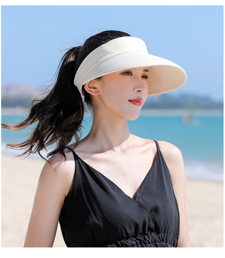 Women Detachable 2 in 1 Sun Visor Hat, Large Brim UV Protection Sport Empty Top Baseball Cap for Cycling