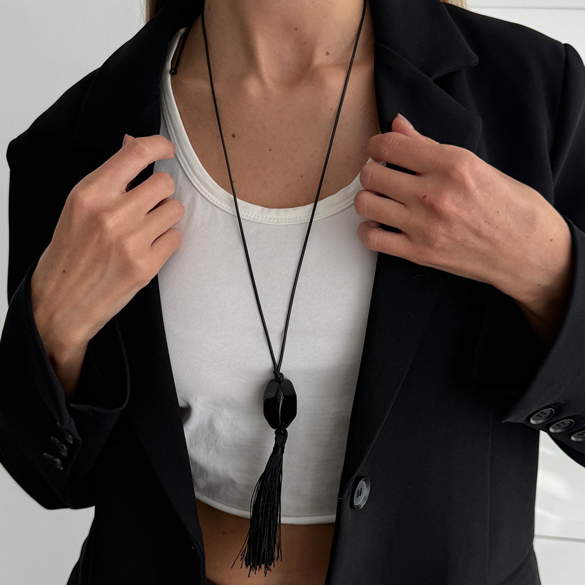 Minimalist Fashion Resin Bead Necklace, Ins Style Adjustable Tassel Personalized Pendant Jewelry
