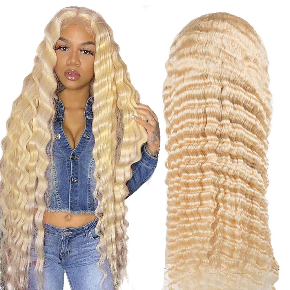 Blonde Glueless Ocean Wave Wig Pre Cut Synthetic Lace Front Wigs Side Part Long Wig For Women