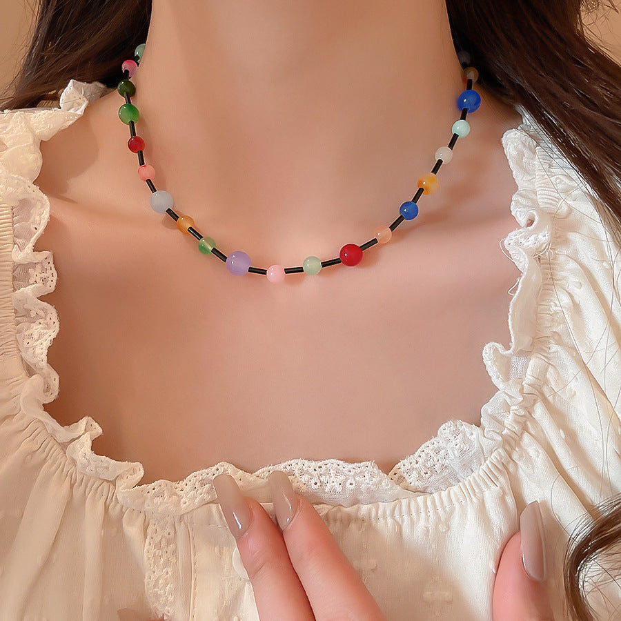 A302  Boho Shell Bead Turquoise Beaded Necklace, Light Luxury Minimalist Luxury Clavicle Necklace for Women