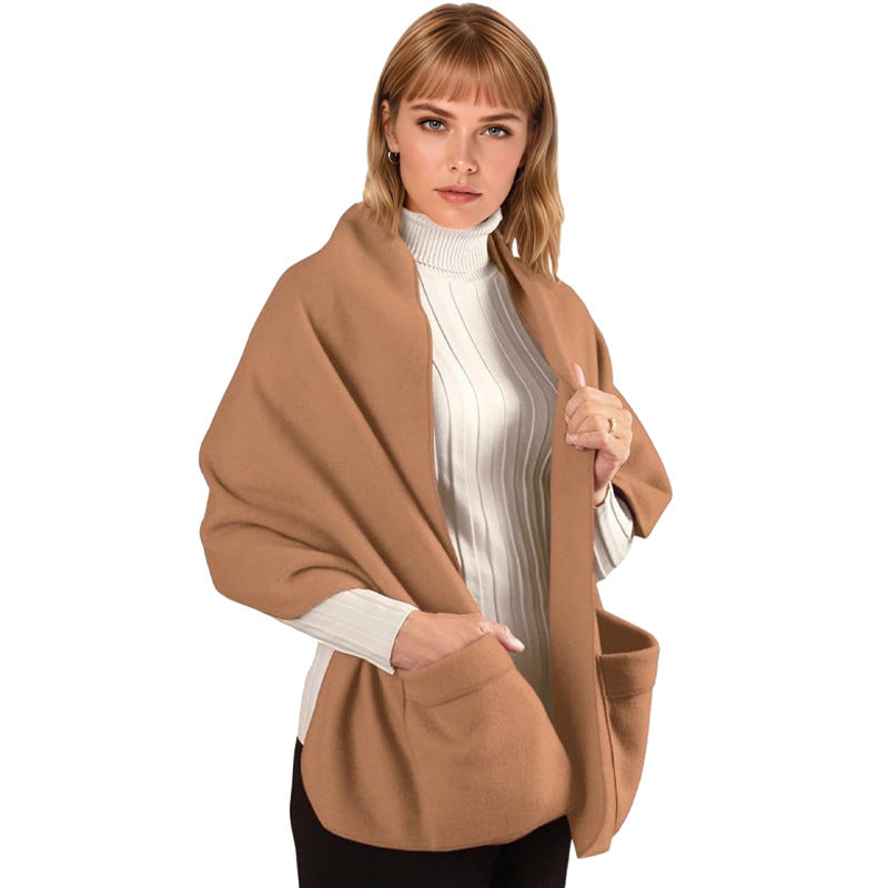 Cozy Fleece Wrap Shawl With Large Front Pockets - Keeps Hands and Shoulders Warm During Cold Winter Season