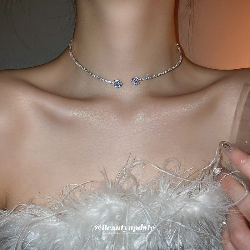 A204  Sweet Cool Double Layer Waterdrop Choker Necklace, Y2K Style Minimalist High-Grade Versatile Jewelry