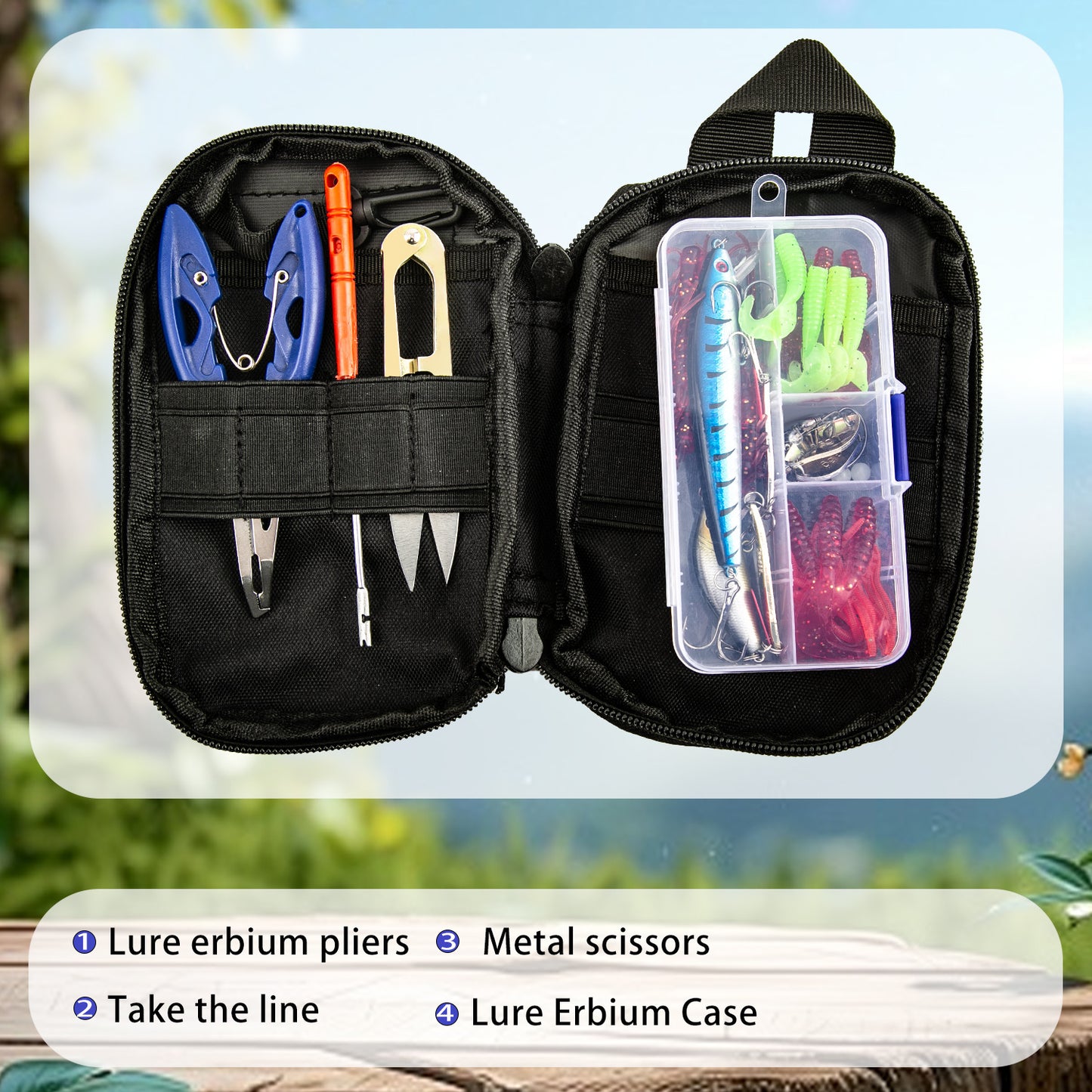 F344  Portable Fishing Tackle Storage Bag with Lure Assortment Fishing Pliers Tools Kit for Bass Trout Fishing