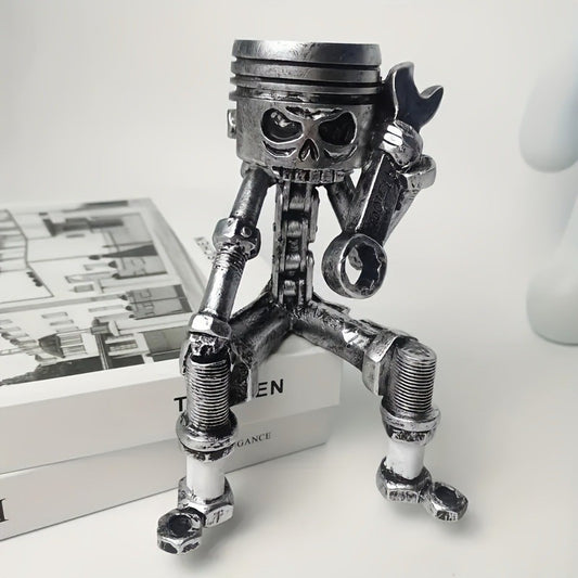 A196   Punk Mechanical Skull Figurine, Wrench Carving Home Desktop Decor Creative Birthday Gift