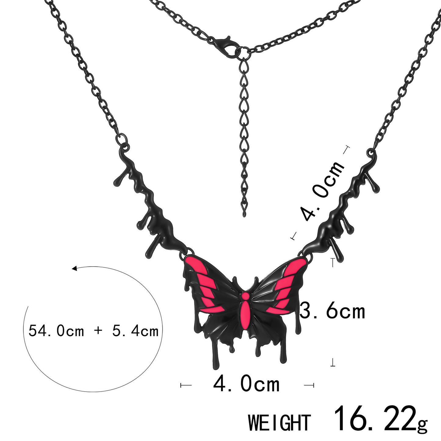 A235  Sexy Electroplated Black Pink Oil-Drop Butterfly Necklace, Fashion Personalized Clavicle Chain for Women