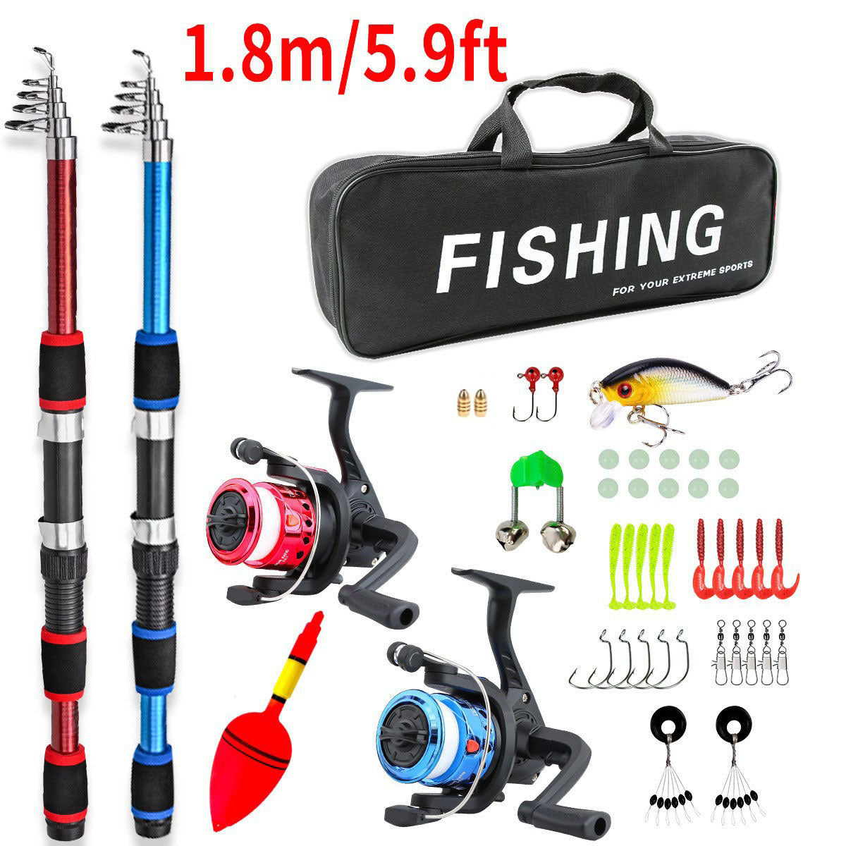 F347  Couple and Parent-Child Fishing Rod Combo 1.8m 2.1m Double Poles Reel Set Complete Fishing Gear