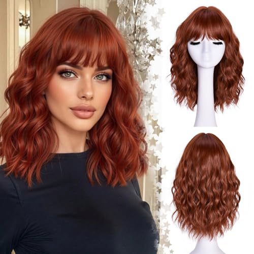 Natural Short Wavy Bob Synthetic Wig Heat Resistant Fiber Ladies Wig for Daily Parties