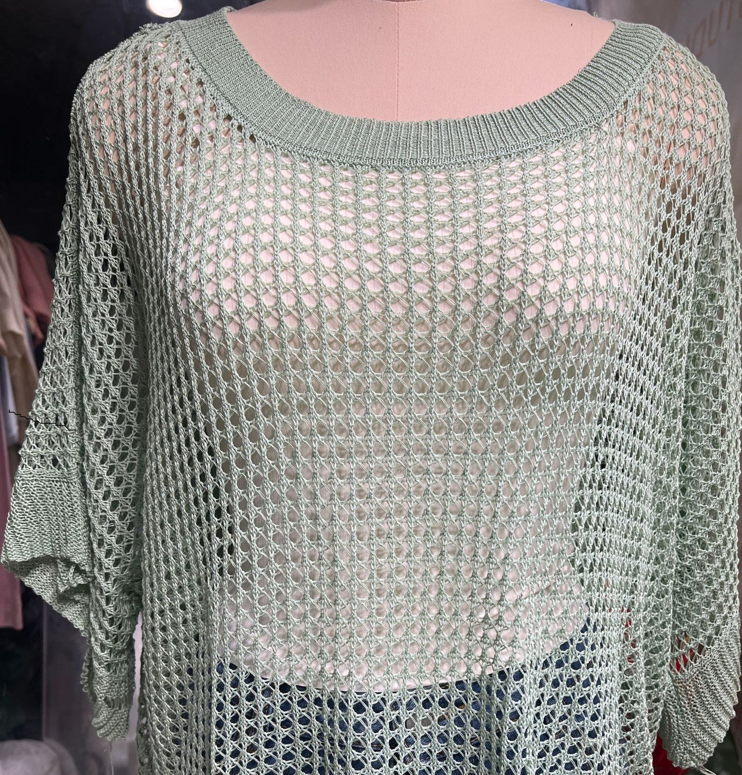 Women Hollow Out Knit Cover Up Top, Half Sleeve Mesh Beach Sweater, Off Shoulder Sheer Swim Cover Blouse