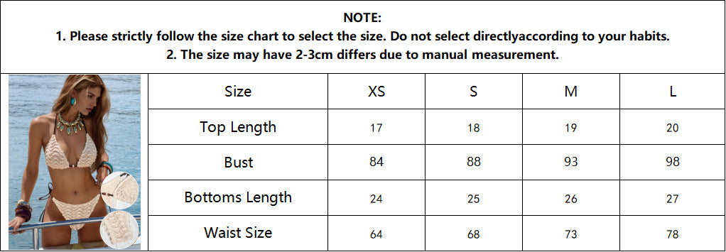 Beaded Halter Triangle Bikini Set, Textured Fabric Tie Side Two Piece Swimwear for Women