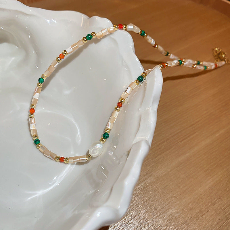 A302  Boho Shell Bead Turquoise Beaded Necklace, Light Luxury Minimalist Luxury Clavicle Necklace for Women